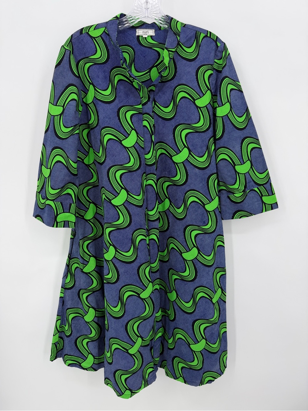 Zuri Kenya Shirtdress Mini Cotton Blue Green Size S